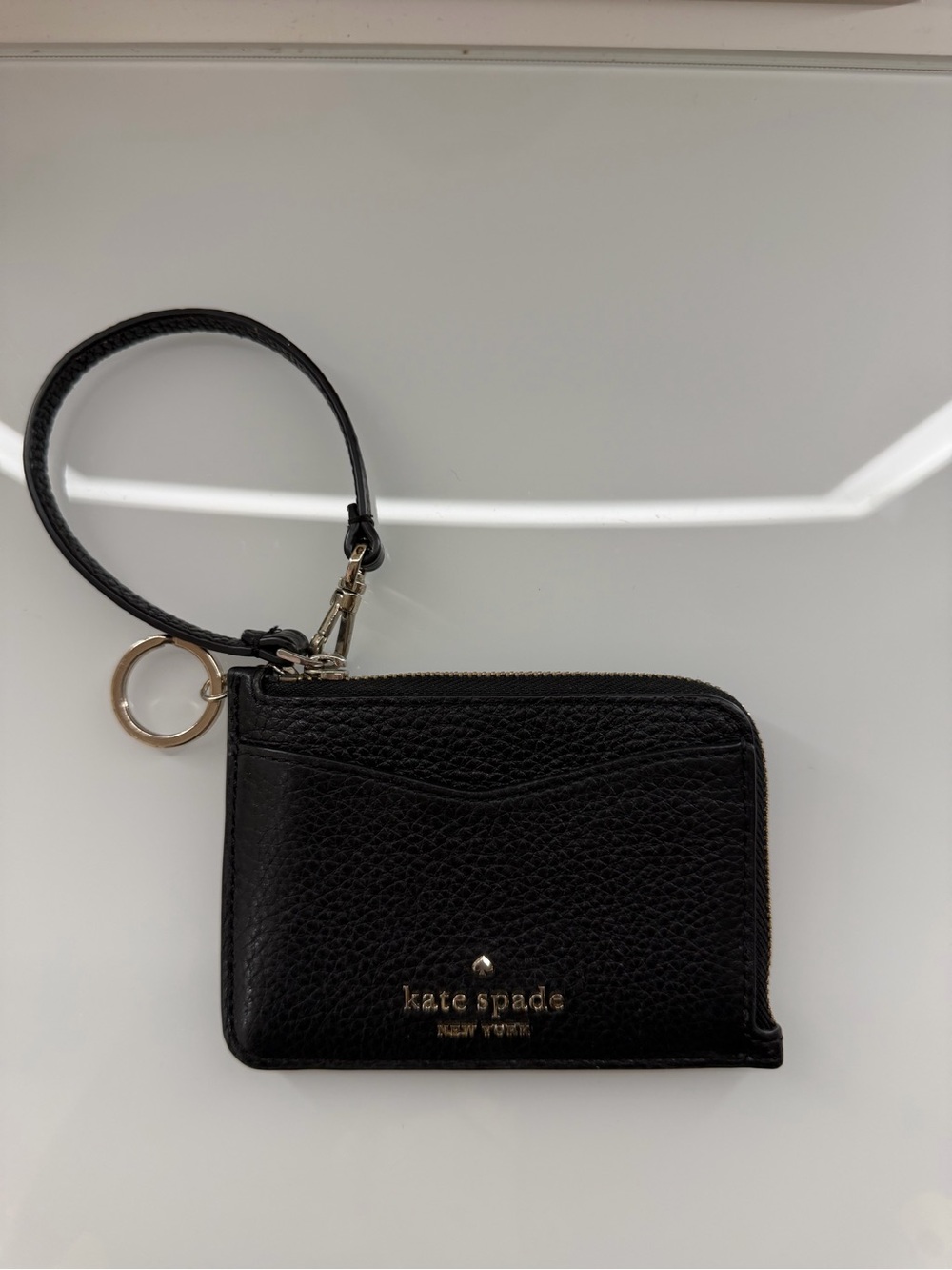 kate spade Black Leather Zip Card Wallet with Wristlet